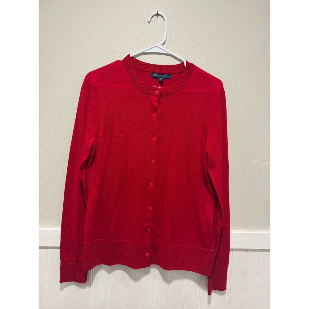 Brooks Brothers Wool Cardigan Lightweight Button Down Red Preppy Women Sz Medium